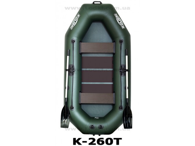 KOLIBRI - Надуваема ДВУМЕСТНА РИБАРСКА лодка "K-260T", Размери: 260x130 cm, Оребрено дъно, Уши за транцева дъска, Товароносимост: 220 кг, Цвят: Зелен