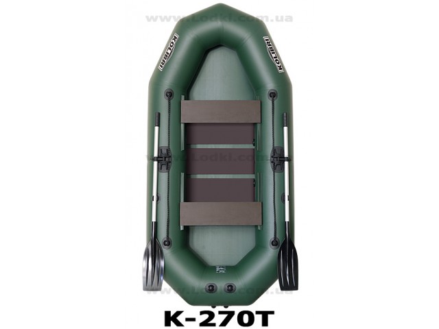 KOLIBRI - Надуваема ДВУМЕСТНА РИБАРСКА лодка "K-270T", Размери: 270x130 cm, Оребрено дъно, Уши за транцева дъска, Товароносимост: 241 кг, Цвят: Зелен