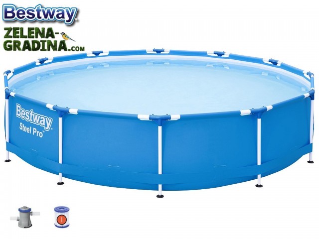 BESTWAY 56681 - Кръгъл басейн с тръбна конструкция "Steel Pro" + филтърна помпа, Размери: диаметър 366 cm x дълбочина 76 cm, Тегло: 19,6 кг