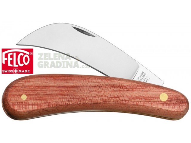 FELCO 1.93.00 - Ножче за подрязване (косер) със солидна дървена дръжка, с месингова облицовка отвътре и извито острие от неръждаема стомана с дължина 76 mm, подходящо за филизене и заглаждане на рани