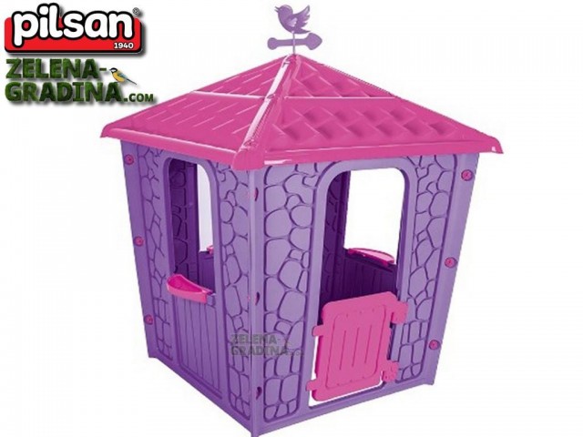 PILSAN 06437 - Детска пластмасова къщичка "Каменна къща", Размери: 114x114x151 cm, Цвят: Розова
