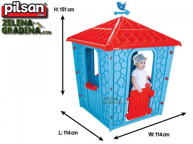 PILSAN 06437 син - Детска пластмасова къщичка "Каменна къща", Размери: 114x114x151 cm, Цвят: Син